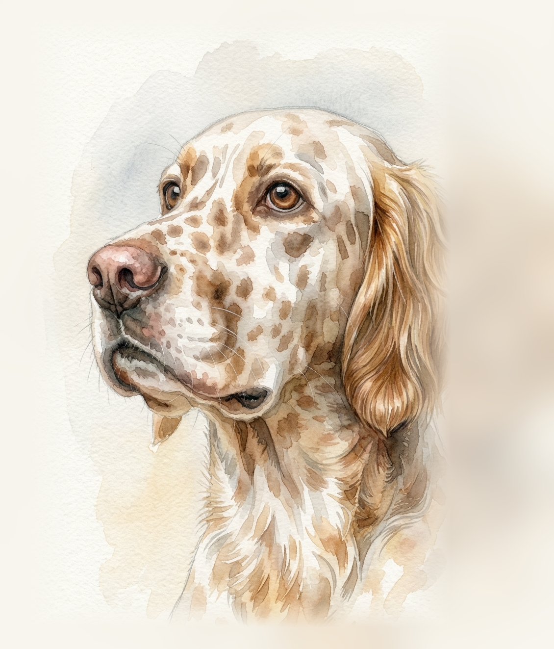Watercolor portrait of a rescued dog connected to the Pawnomics care mission
